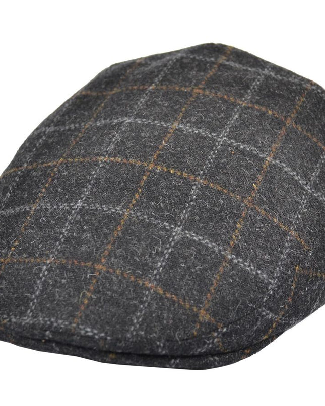 Men Wool Tweed Over Check Flat Caps