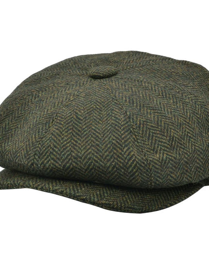 Classic Herringbone Newsboy Cap 100% Wool 8 Panel Hat