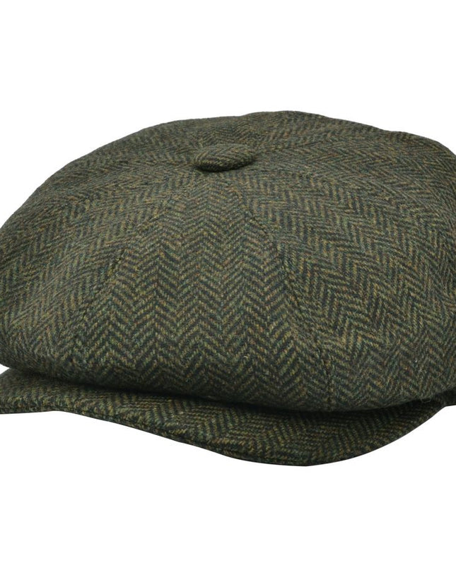 Classic Herringbone Newsboy Cap 100% Wool 8 Panel Hat