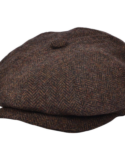 Classic Herringbone Newsboy Cap 100% Wool 8 Panel Hat
