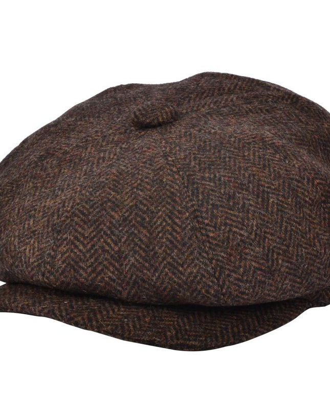 Classic Herringbone Newsboy Cap 100% Wool 8 Panel Hat