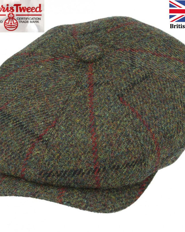 Harris Tweed Over Check Twill Newsboy Cap 100% Pure Scottish Wool