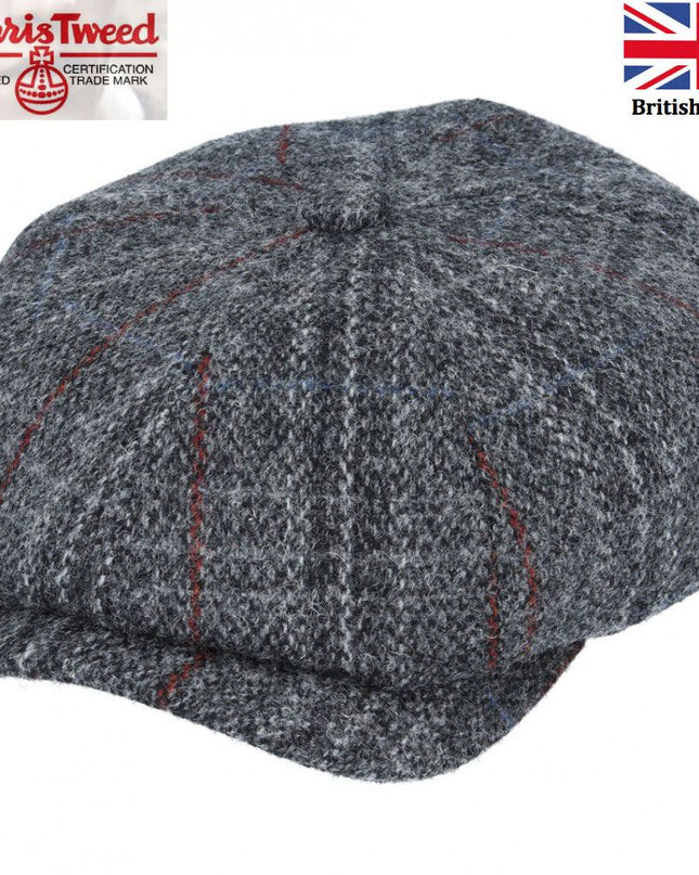 Harris Tweed Over Check Twill Newsboy Cap 100% Pure Scottish Wool