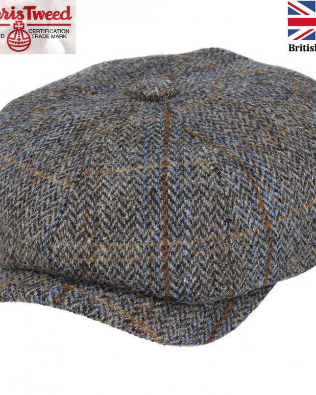Harris Tweed Over Check Twill Newsboy Cap 100% Pure Scottish Wool