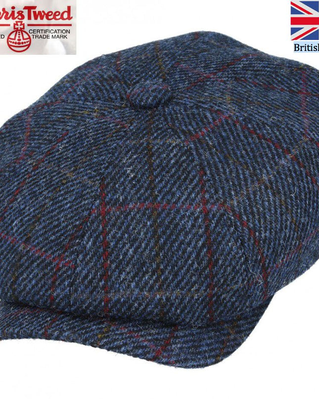Harris Tweed Over Check Twill Newsboy Cap 100% Pure Scottish Wool