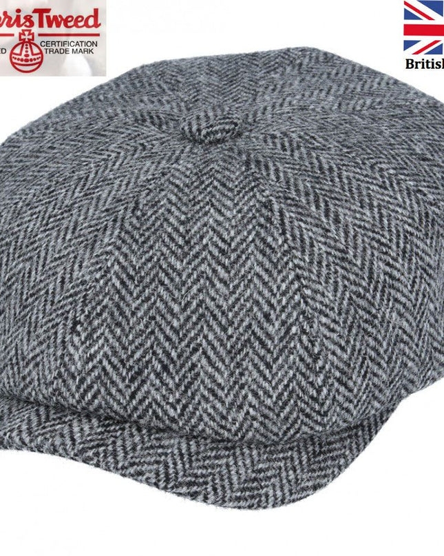 Harris Tweed Hat Newsboy Cap Herringbone 100% Pure Scottish Wool