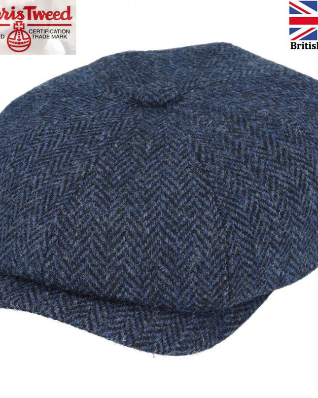Harris Tweed Hat Newsboy Cap Herringbone 100% Pure Scottish Wool