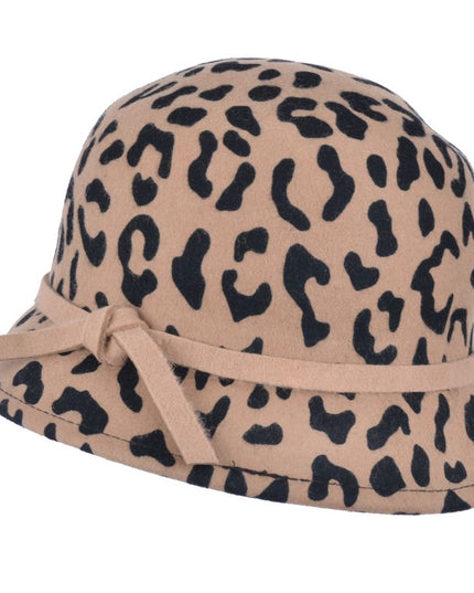 Leopard Print Cloche Hat 100% Wool Women Fancy Dressing Hat