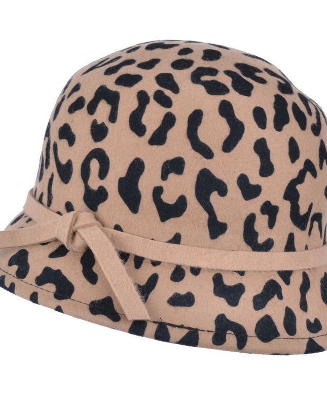 Leopard Print Cloche Hat 100% Wool Women Fancy Dressing Hat