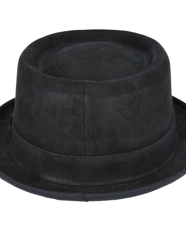 The Pork Pie Hat 100% Sheepskin Leather Vintage Hat
