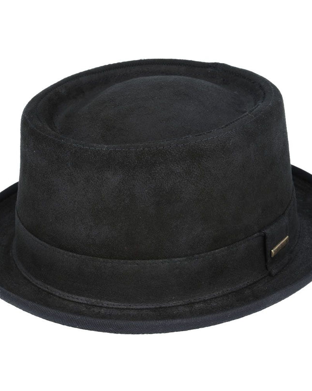 The Pork Pie Hat 100% Sheepskin Leather Vintage Hat
