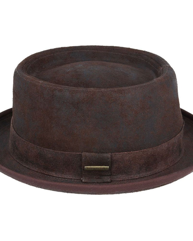 The Pork Pie Hat 100% Sheepskin Leather Vintage Hat