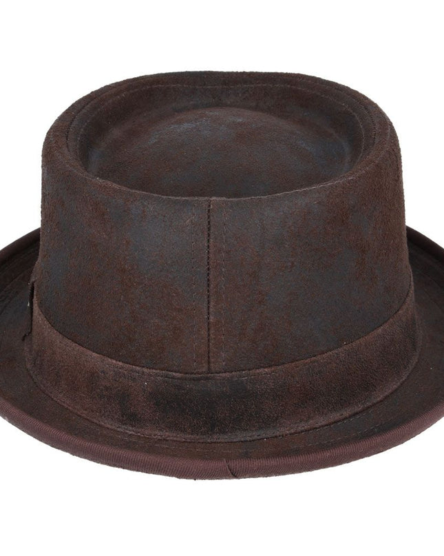 The Pork Pie Hat 100% Sheepskin Leather Vintage Hat