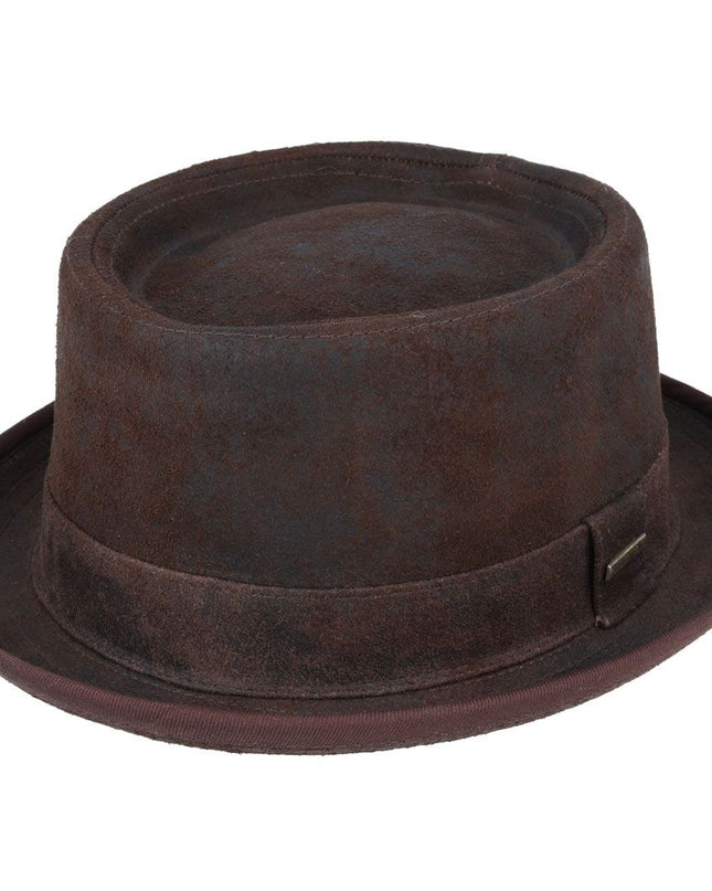 The Pork Pie Hat 100% Sheepskin Leather Vintage Hat