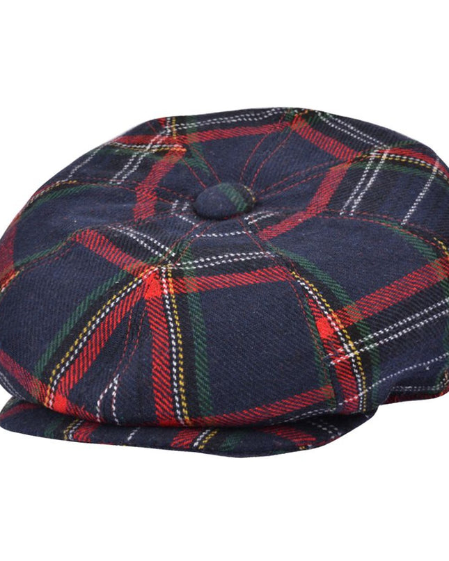 Men Scottish Tartan Newsboy Cap Wool Blend 8 Panel
